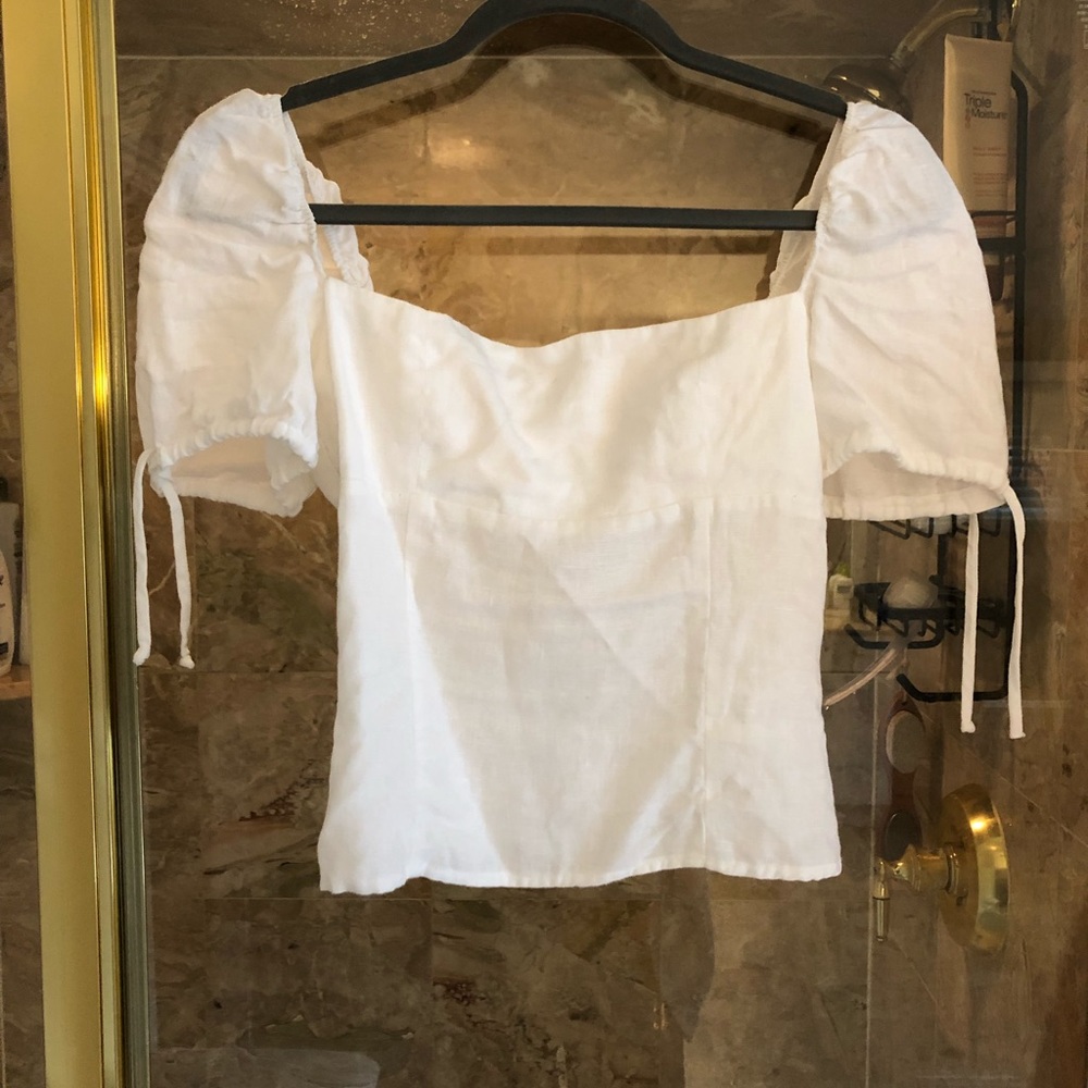REFORMATION River white linen puff sleeve top Sz 6